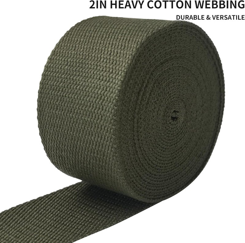 Evora 2 inch Cotton Webbing Braid Handles Bag Strap 15ft High Density Webbing Plain Weave Straps for Cloth Tote Bag, Pet Collars, DIY Projects, Crafts, Outdoor Accessories (Olive 538) - Image 2